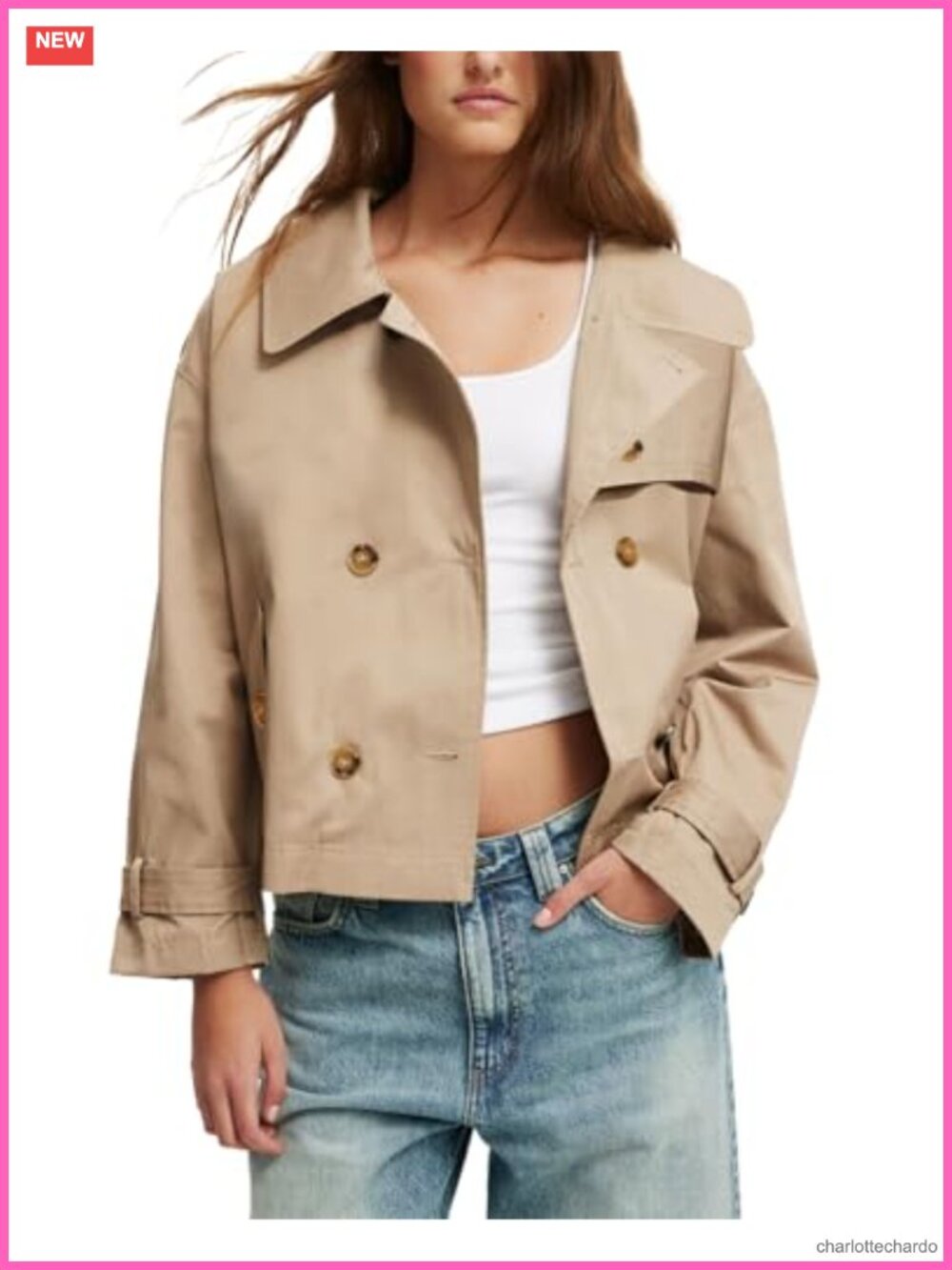 Cropped Trench Coat Womens Double Breasted Belted Cuffs Notched Lapel Fall